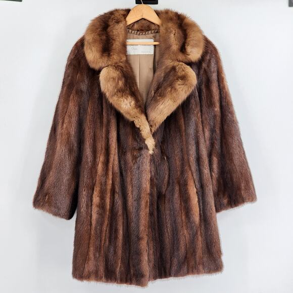 Vintage Women's Mink Fur Swing Stroller Coat Brown M/L AMAZING Condition